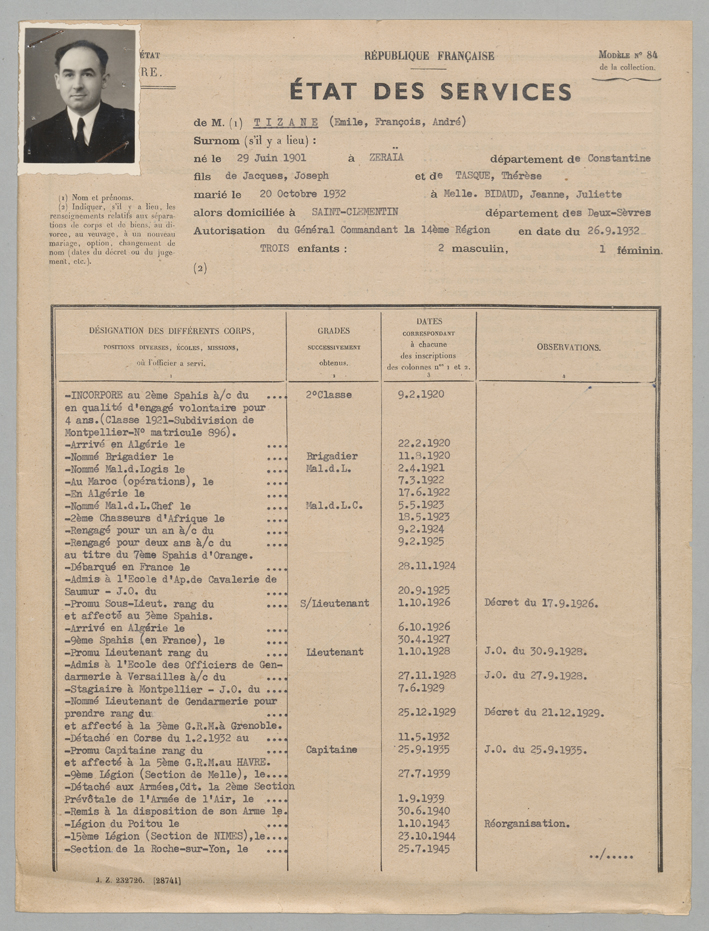 Dossier  8YE 139140 TIZANE (état des services )