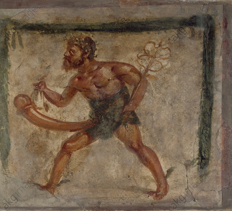 Priapischer Merkur / römische Wandmal. - Faun w.Staff of Asclepius/Fresco/C1-3 AD - Priape au Caducée ou Priape-Mercure / Pompéi (Italie).