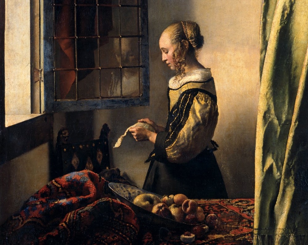 Johannes VERMEER -  jeune fille lisant une lettre pres de la fenetre ouverte (detail)