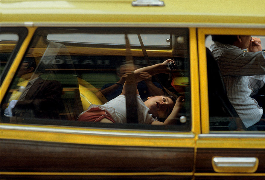 #88_1985, NY USA, little girl in the back of a car