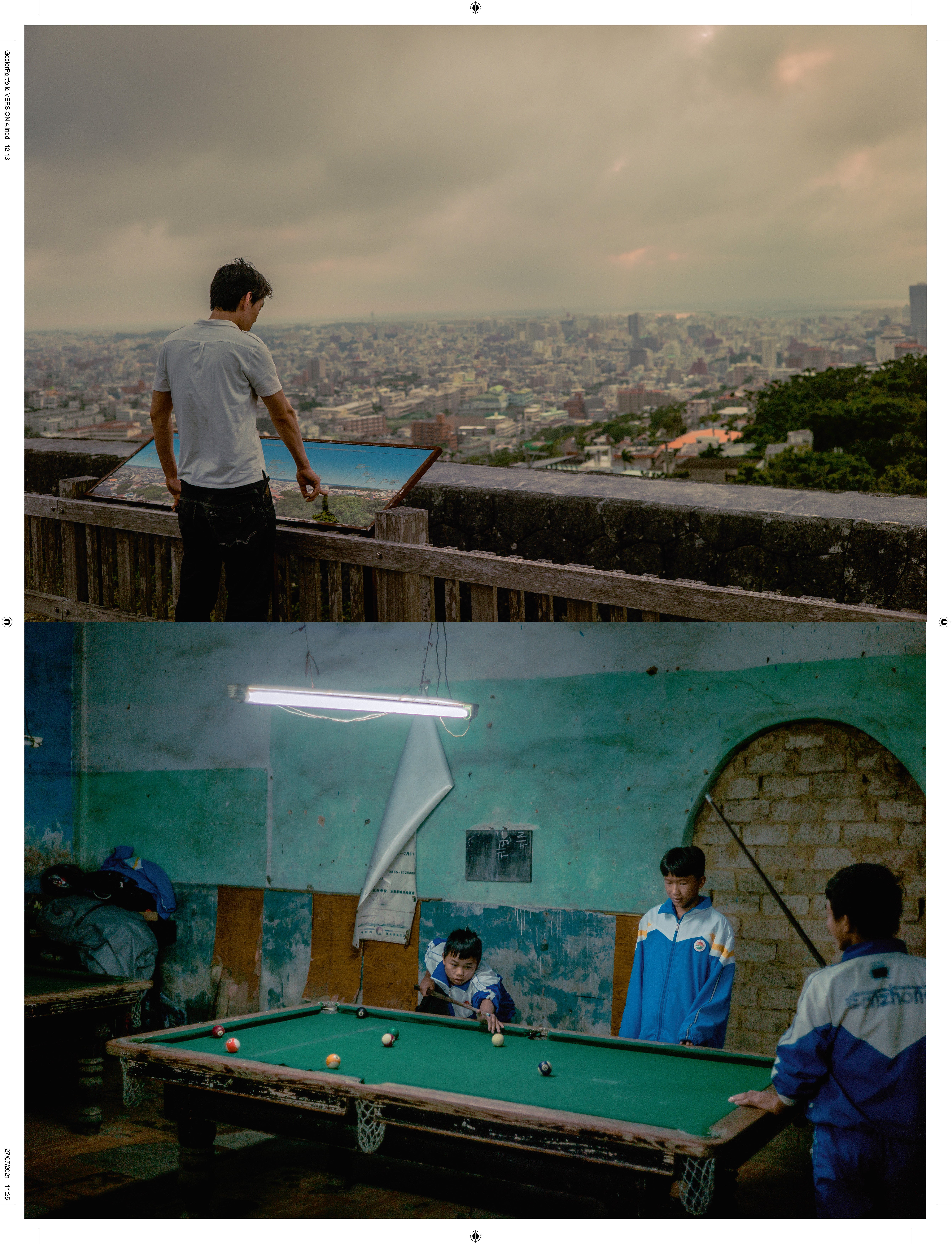 le panorama gris et la salle de billard bleu-vert